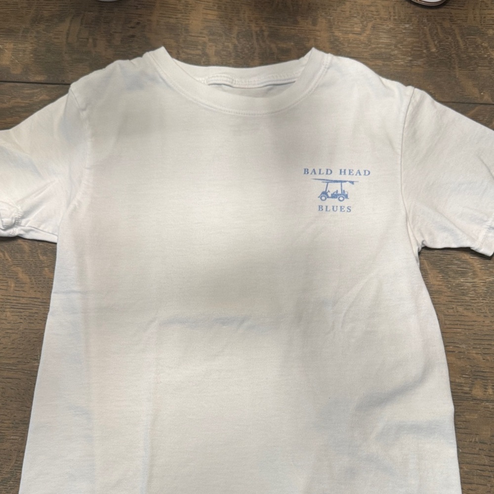 Bald Head Blues White T-Shirt with Blue Logo